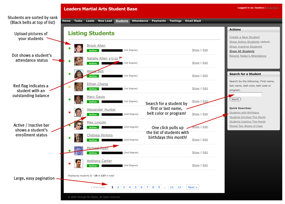 Student List Screenshot